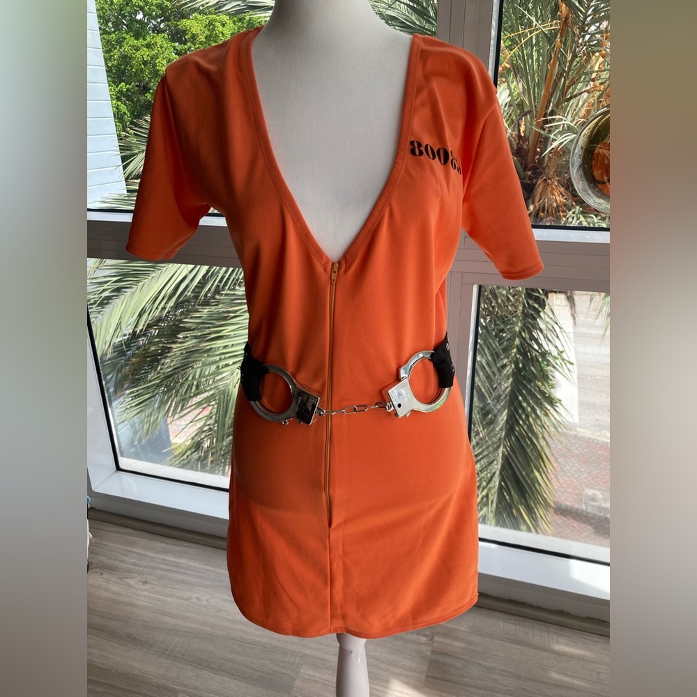 Leg Avenue Sexy Inmate Prisoner Mini Dress Halloween Costume M/L